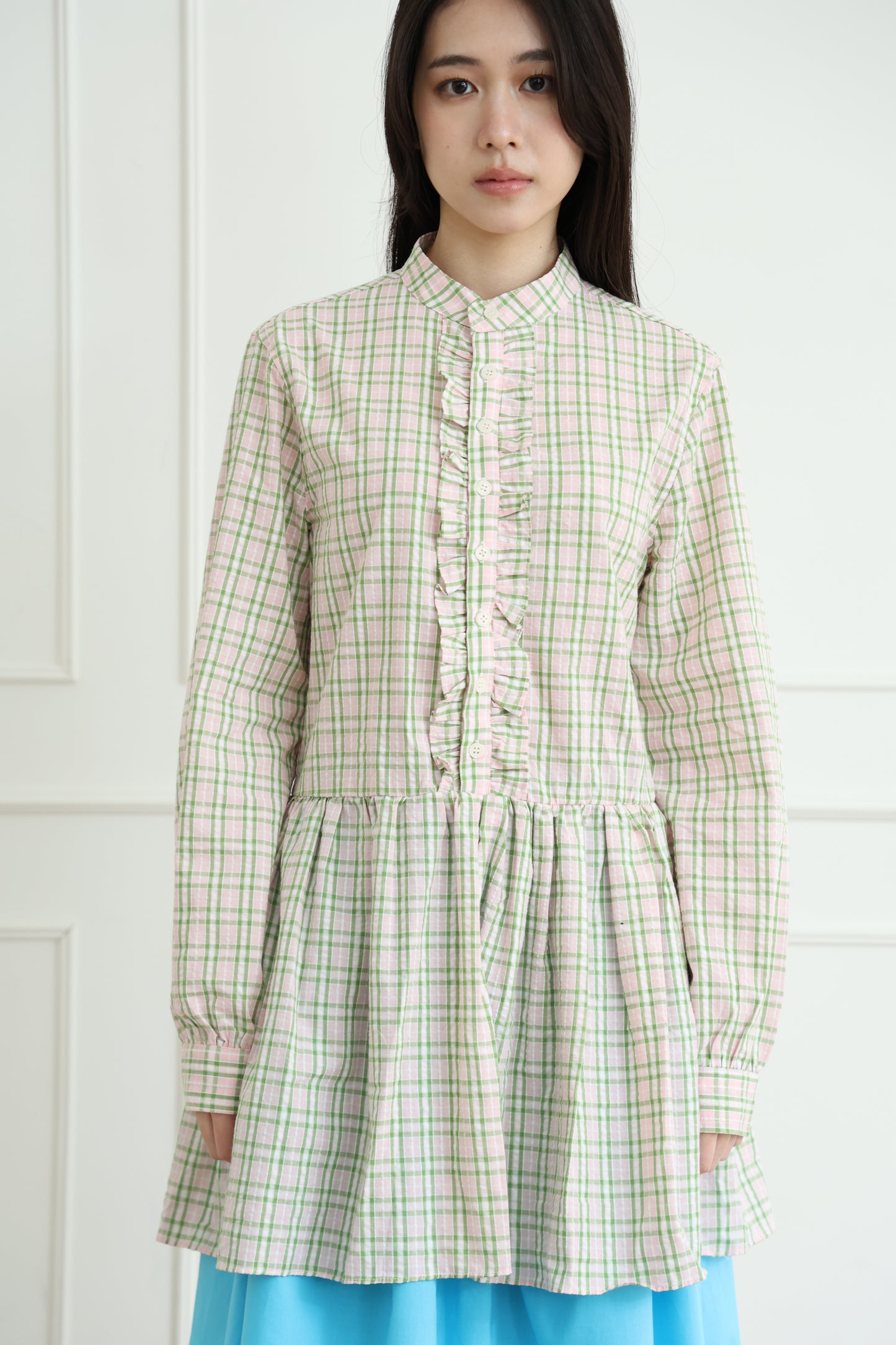 Plaid lace shirt dress