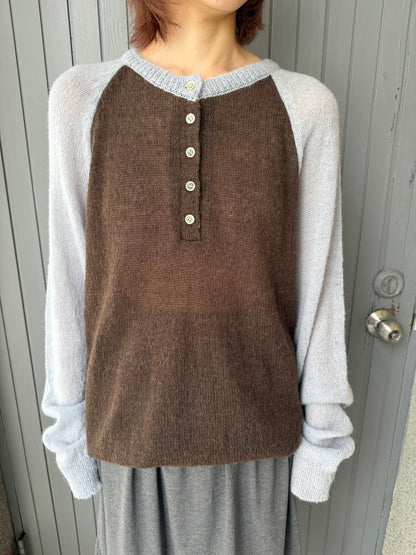 Henley collar knit raglan top
