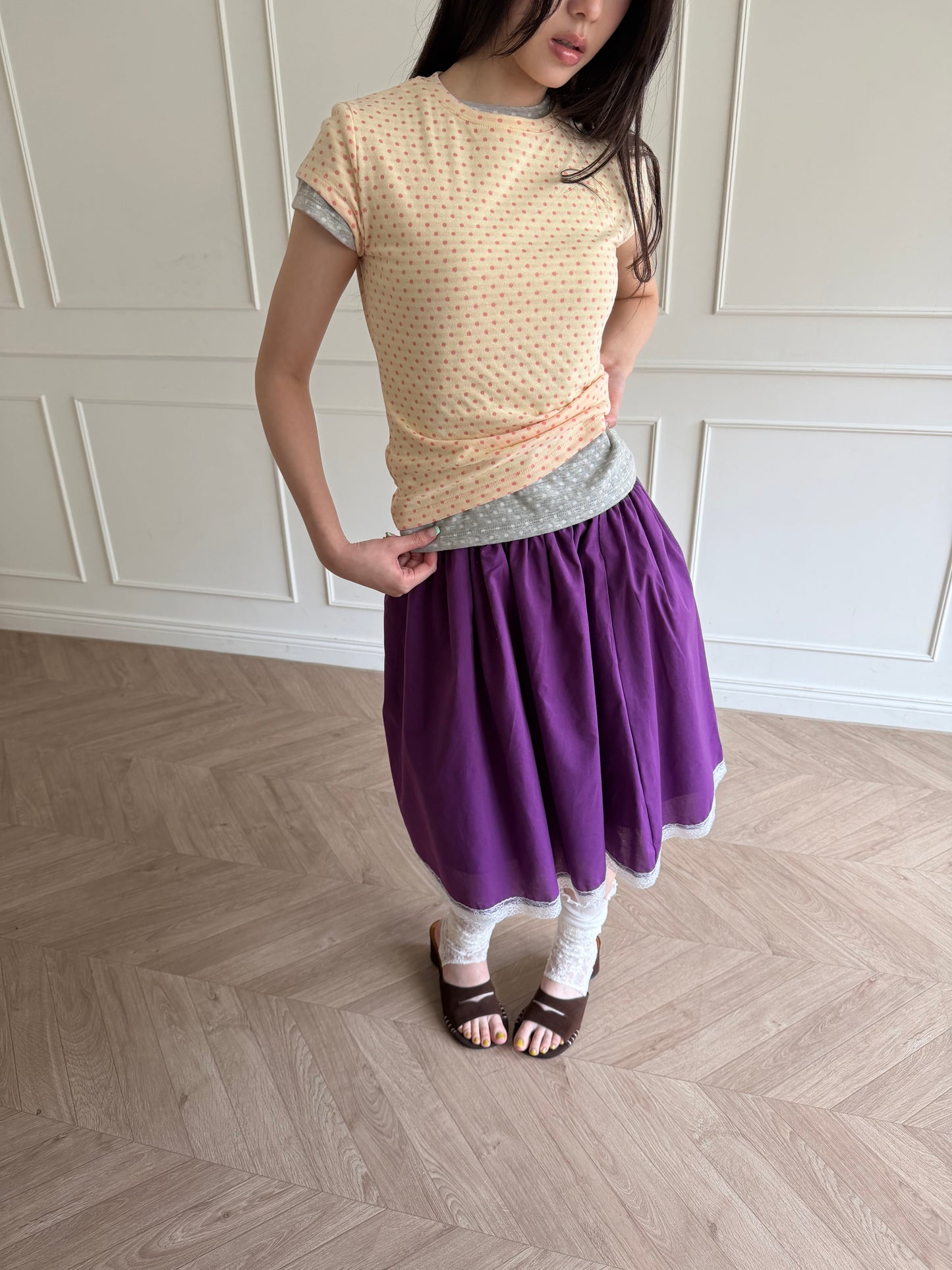 polka dot top with off-shoulder design