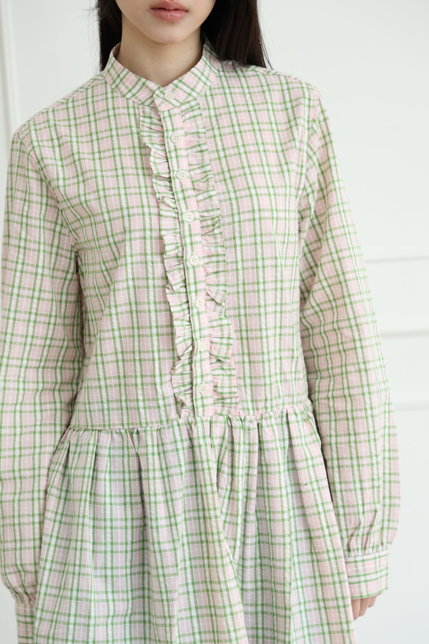 Plaid lace shirt dress