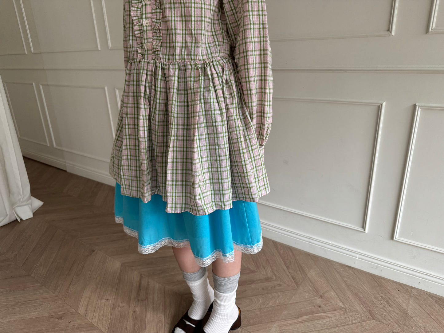 Plaid lace shirt dress