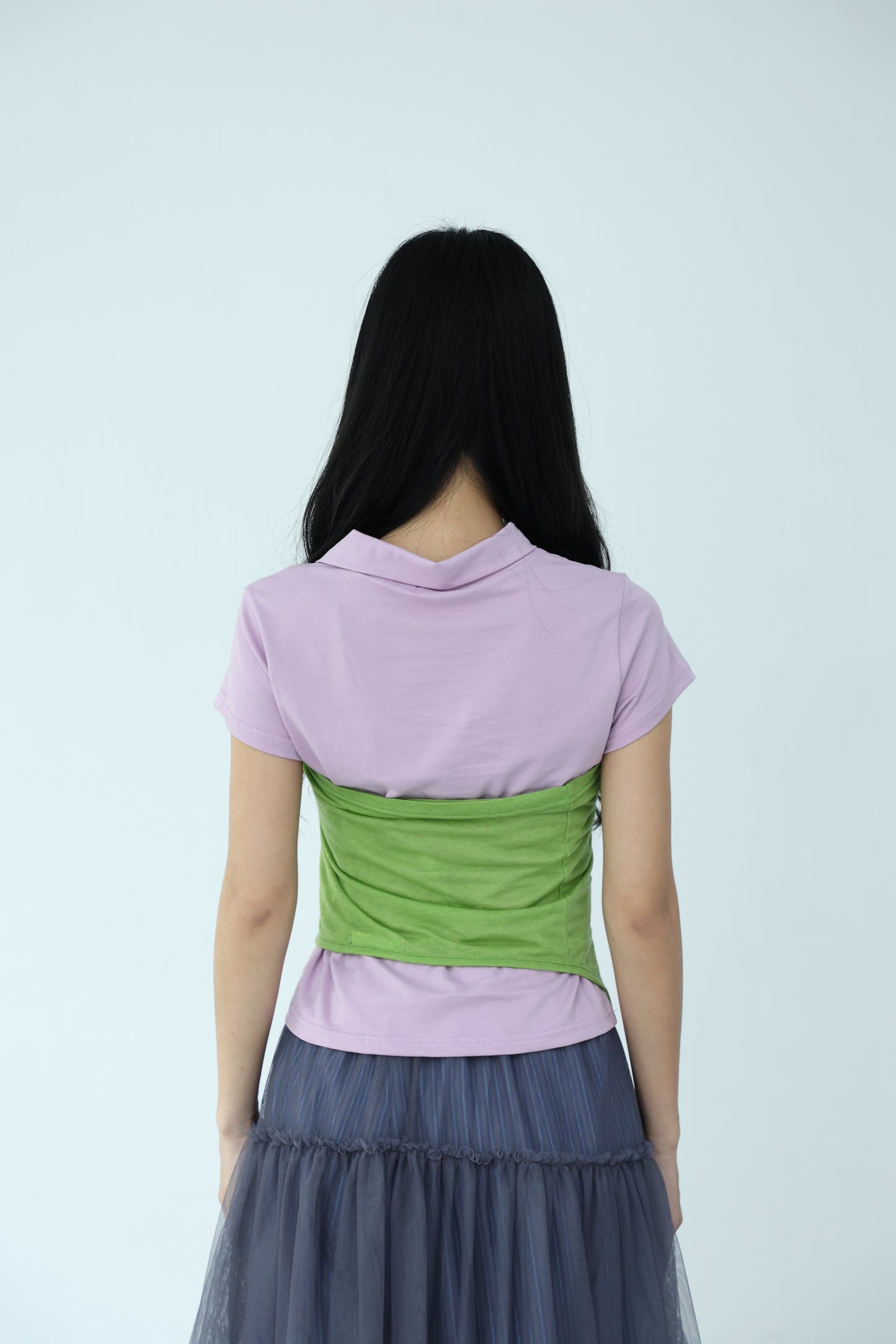 Candy-colored diagonal button polo shirt