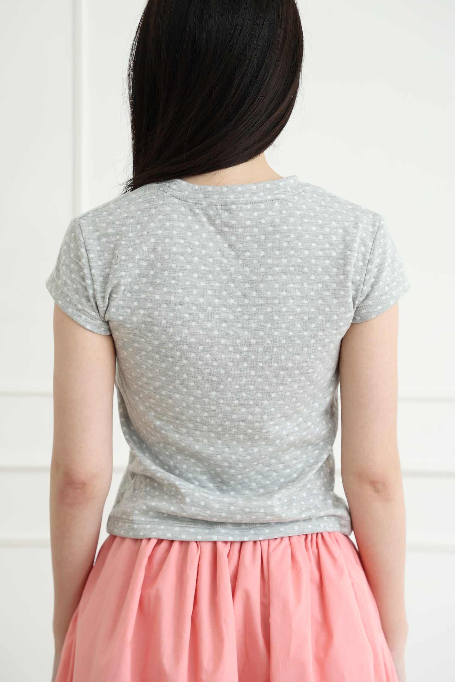 polka dot top with off-shoulder design