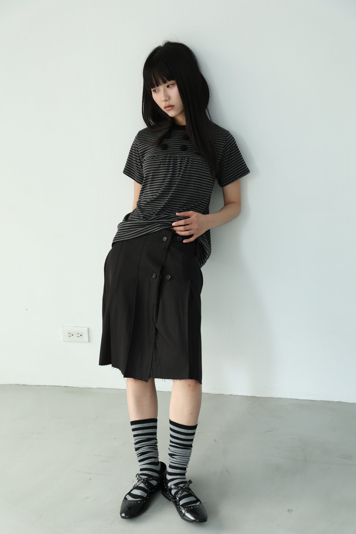 Striped loose button-down top