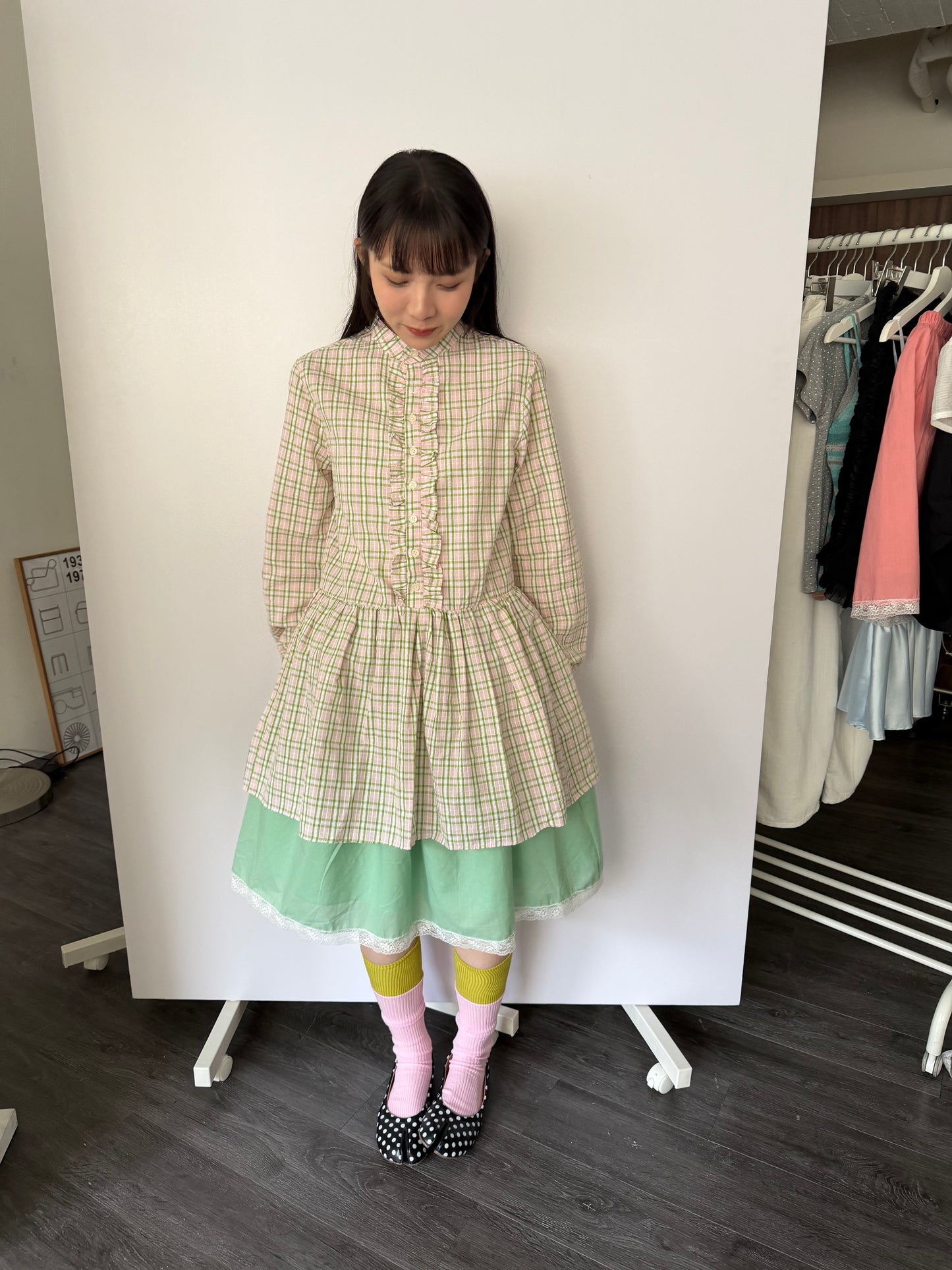Plaid lace shirt dress