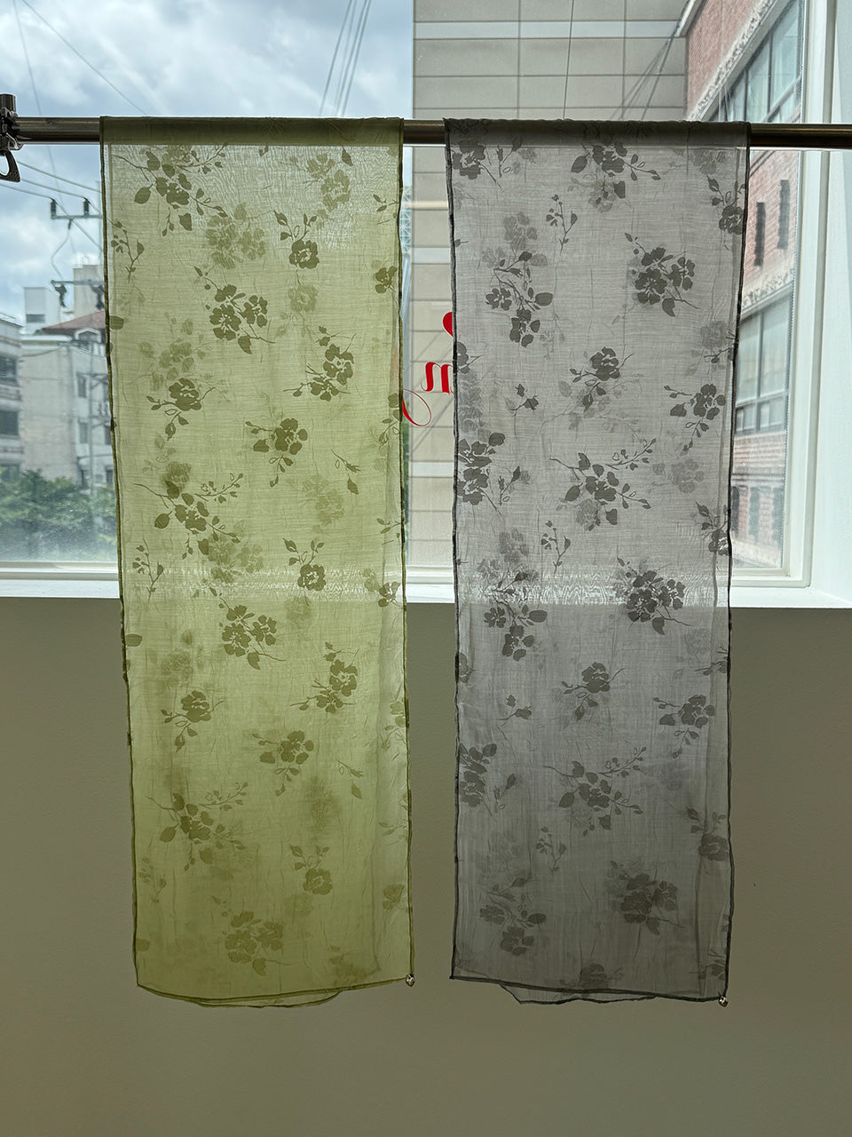 FUN FROM FUN Floral Sheer Scarf, Willow Green