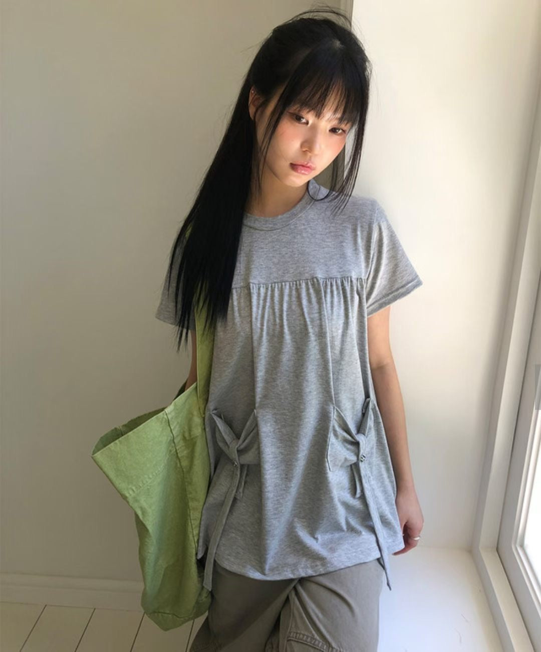 韓國製 口袋蝴蝶結上衣