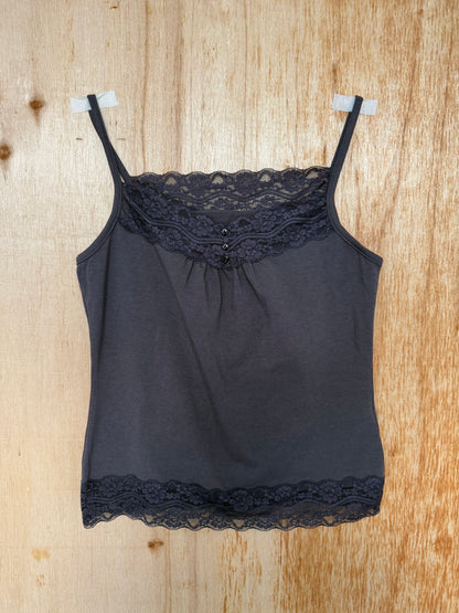 Lace-detail button-front tank top