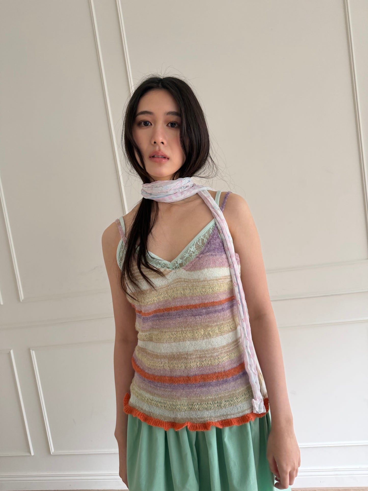 Knit striped spaghetti strap vest
