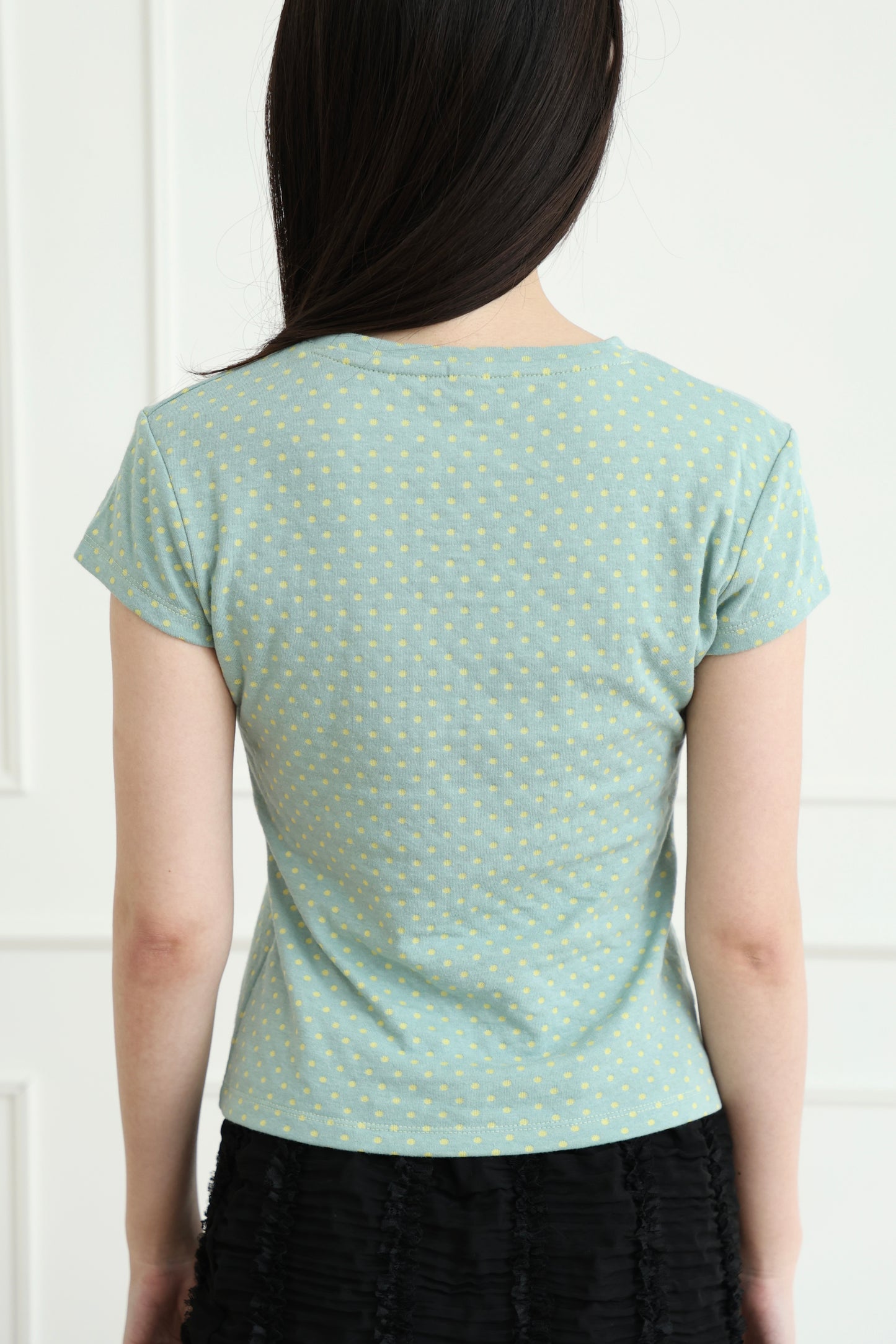 polka dot top with off-shoulder design