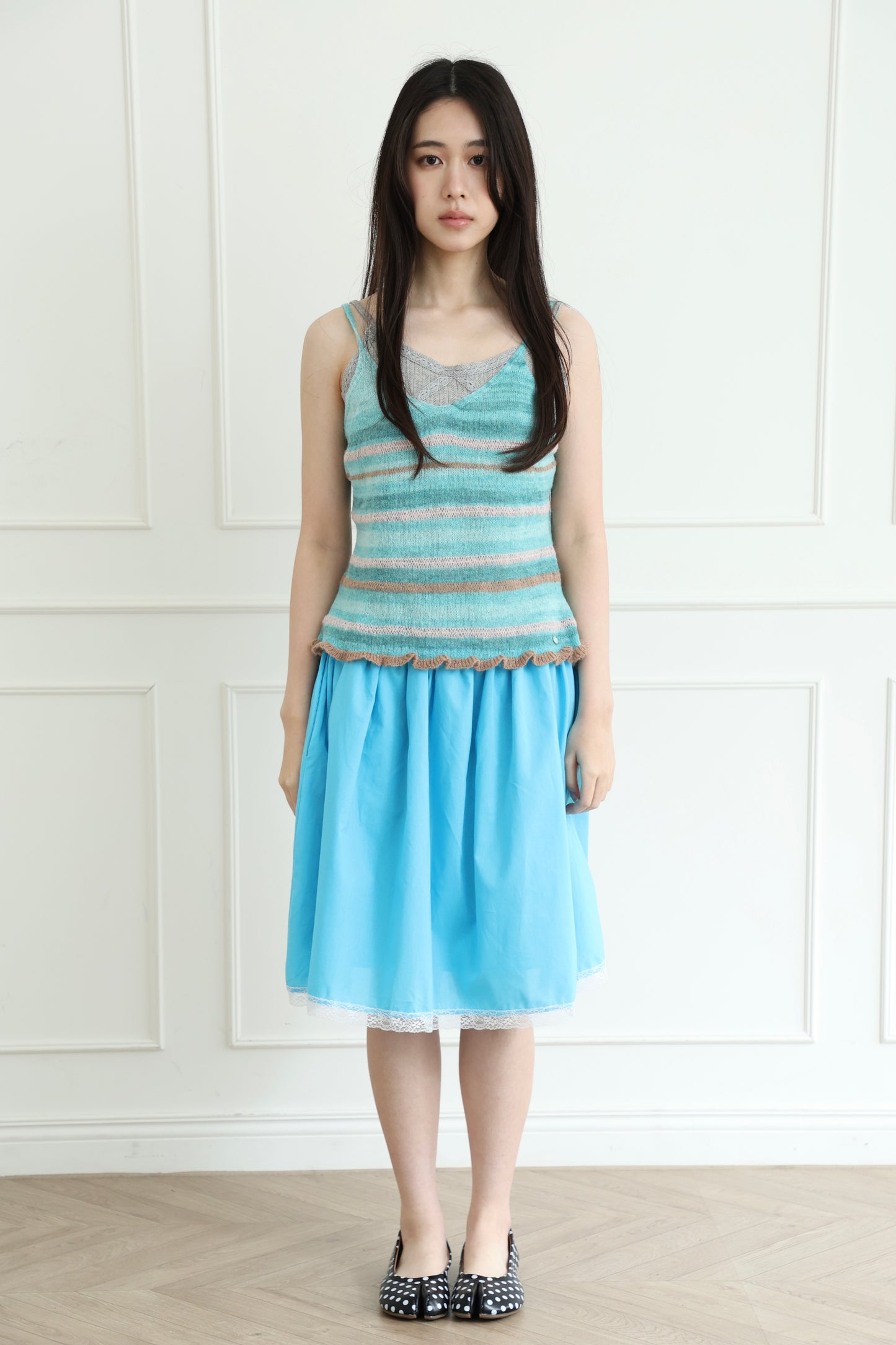 Knit striped spaghetti strap vest