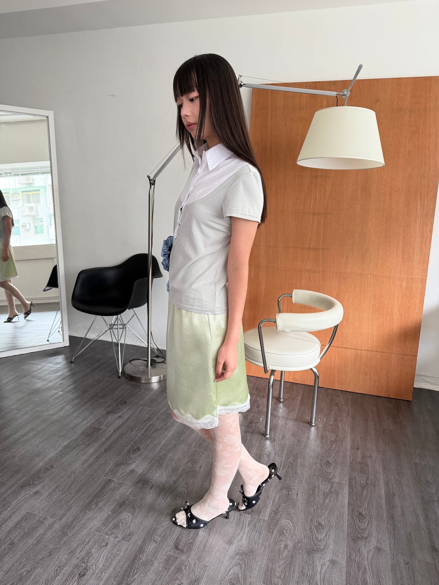 Satin and lace mini skirt