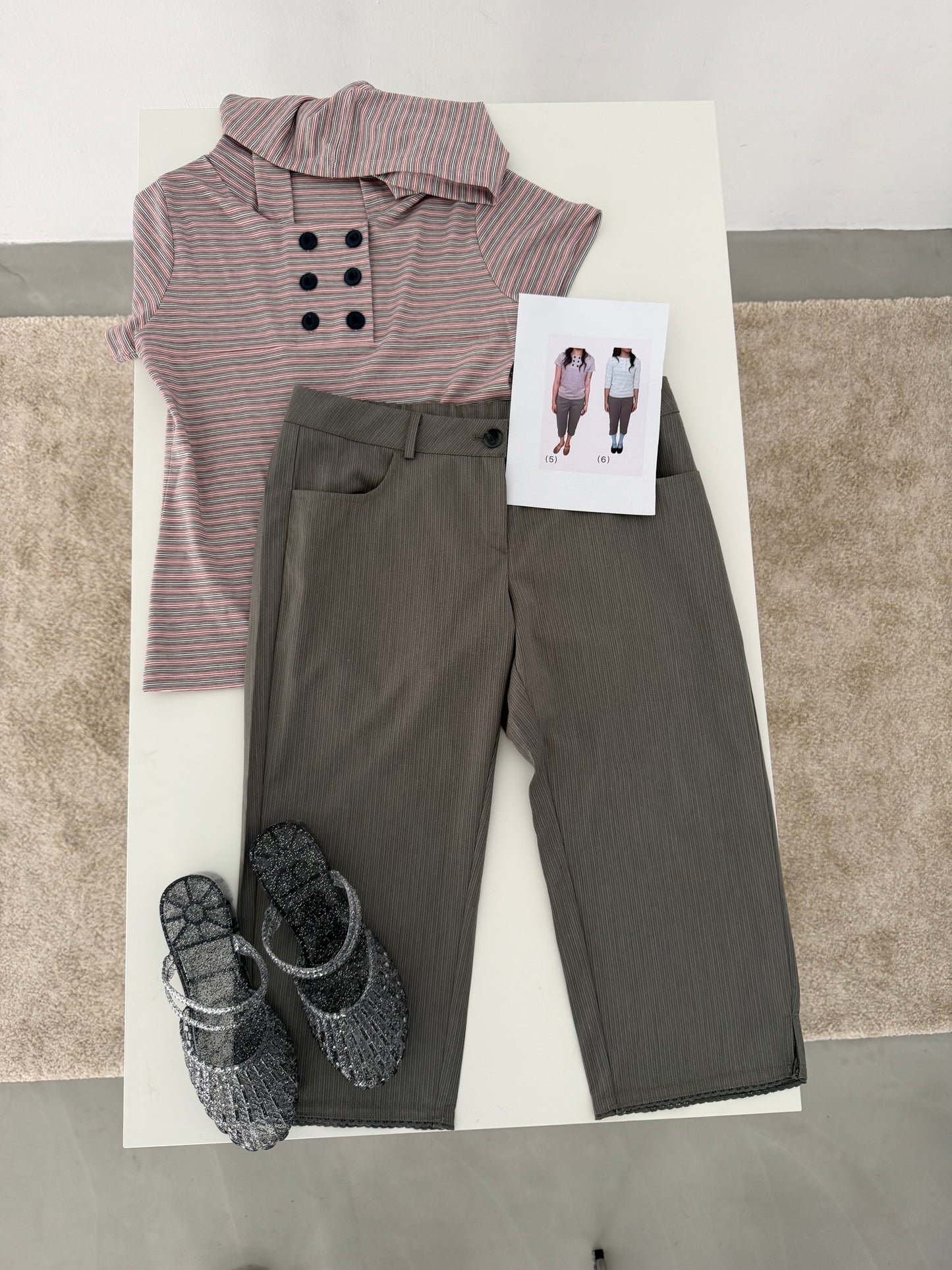 Striped button-down hooded short-sleeved top