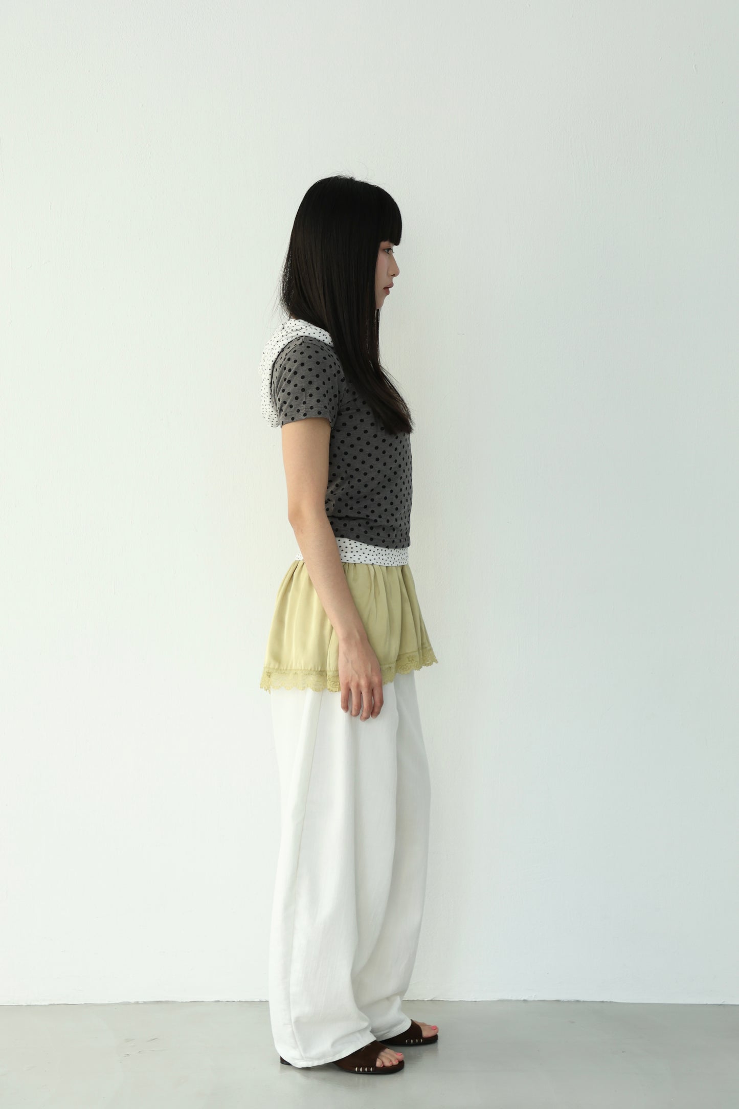 polka dot patchwork short-sleeved top