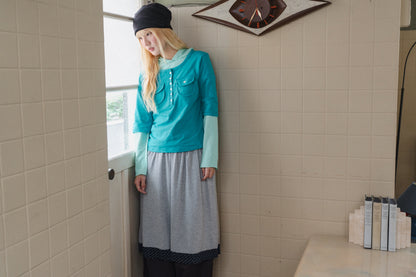 Pocket button three-quarter sleeve top