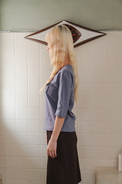 Pocket button three-quarter sleeve top