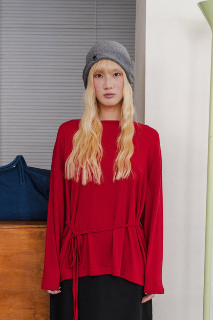 Basic long-sleeved tie-up t-shirt