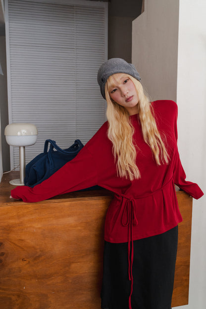 Basic long-sleeved tie-up t-shirt