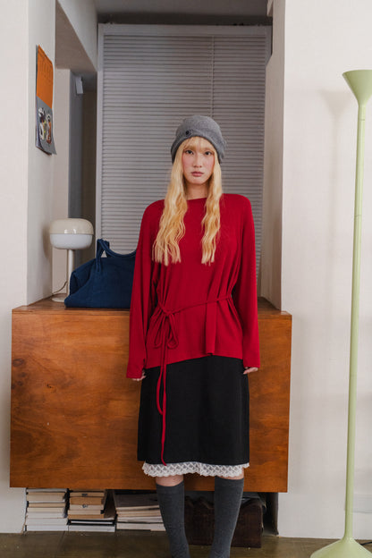 Basic long-sleeved tie-up t-shirt