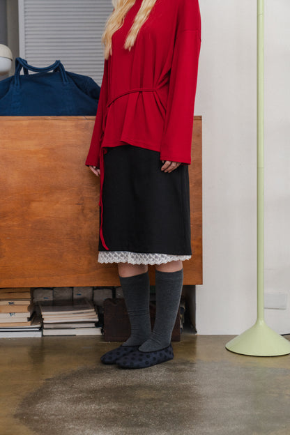 Lace-trimmed midi skirt