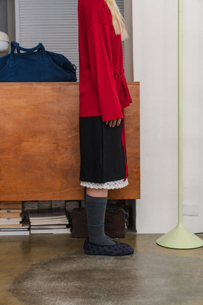 Lace-trimmed midi skirt