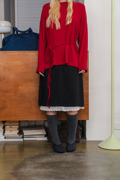 Basic long-sleeved tie-up t-shirt