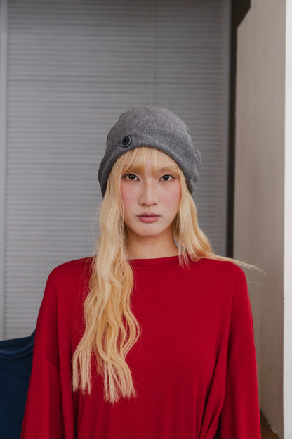 Collared button knit hat