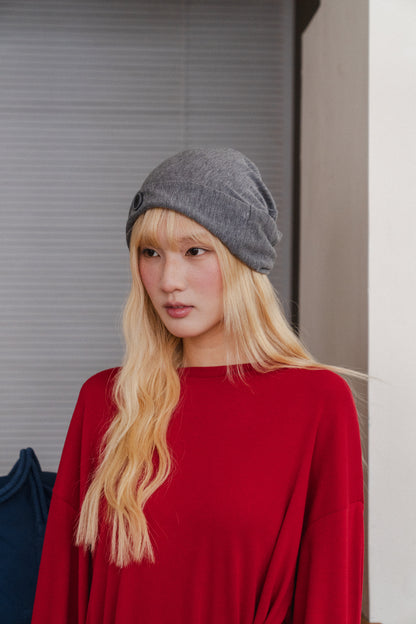 Collared button knit hat