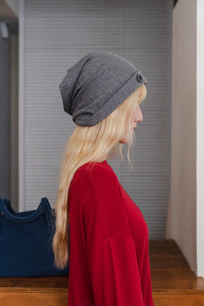Collared button knit hat