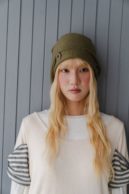 Collared button knit hat