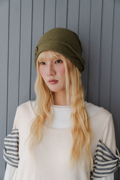 Collared button knit hat