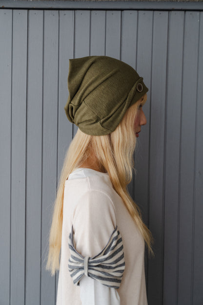 Collared button knit hat