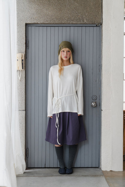 Basic long-sleeved tie-up t-shirt