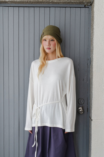 Basic long-sleeved tie-up t-shirt