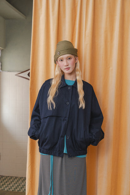 Collared button knit hat