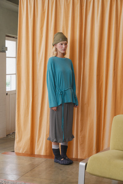 Basic long-sleeved tie-up t-shirt