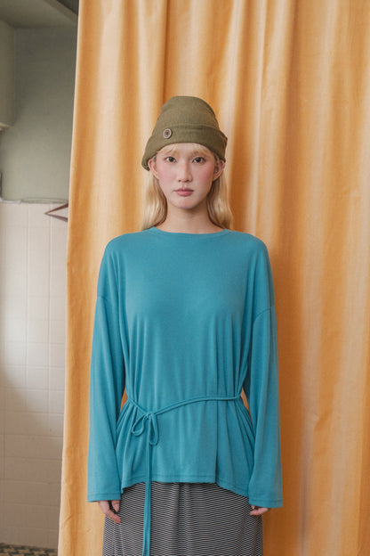 Basic long-sleeved tie-up t-shirt