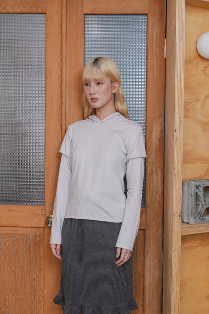 Rolled-up patchwork hooded top