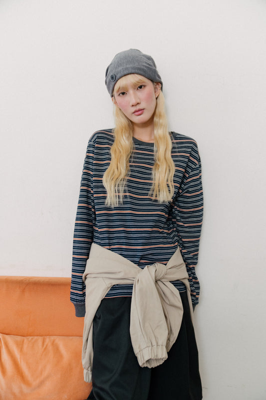 (預購至10/4 23:59) Color-blocked striped loose top
