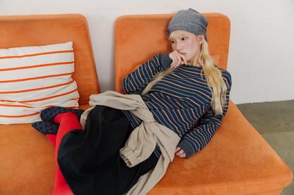 Color-blocked striped loose top