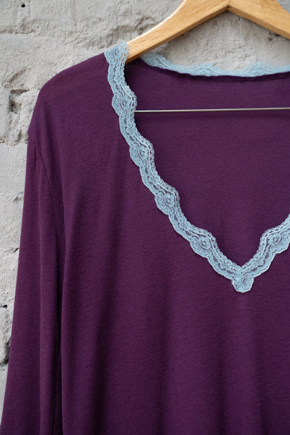 Lightweight V-Neck Lace-Trimmed Long-Sleeve Tee