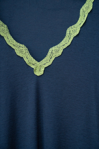 Lightweight V-Neck Lace-Trimmed Long-Sleeve Tee