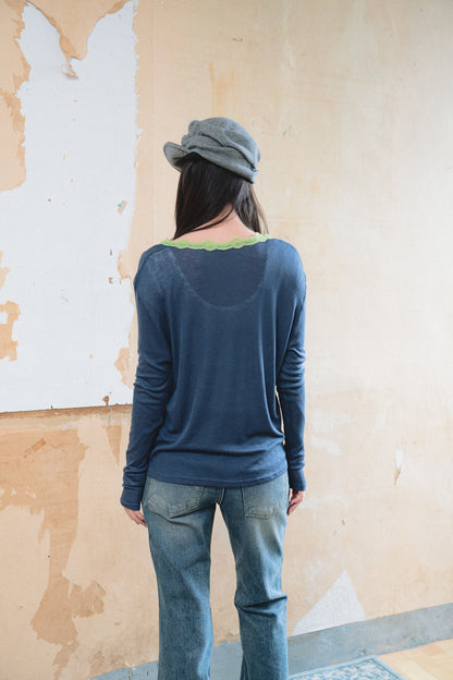 Lightweight V-Neck Lace-Trimmed Long-Sleeve Tee