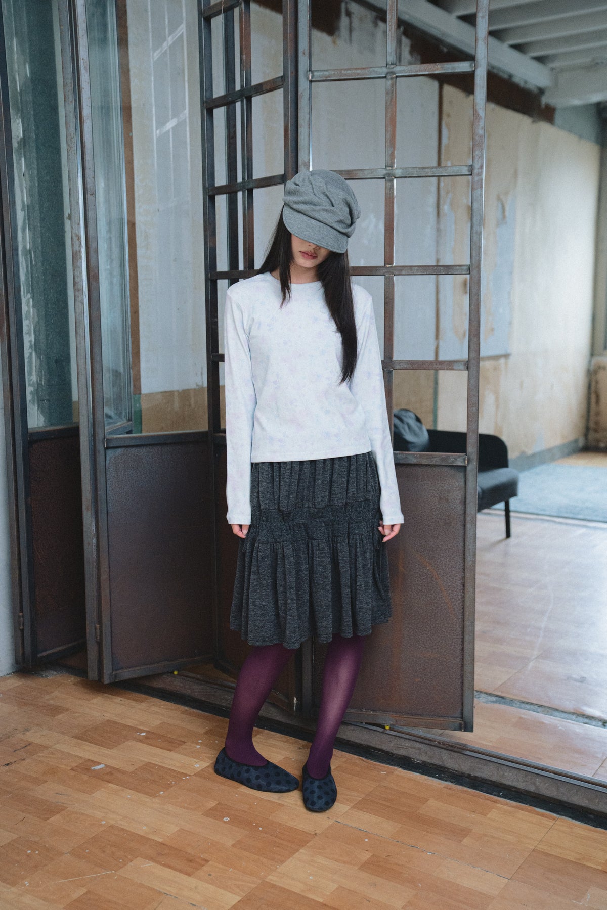 Gathered Drawstring Midi Skirt
