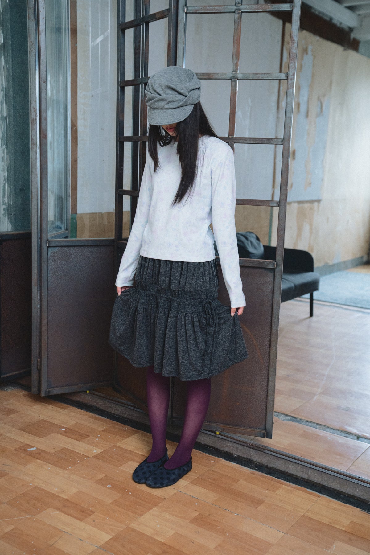 Gathered Drawstring Midi Skirt