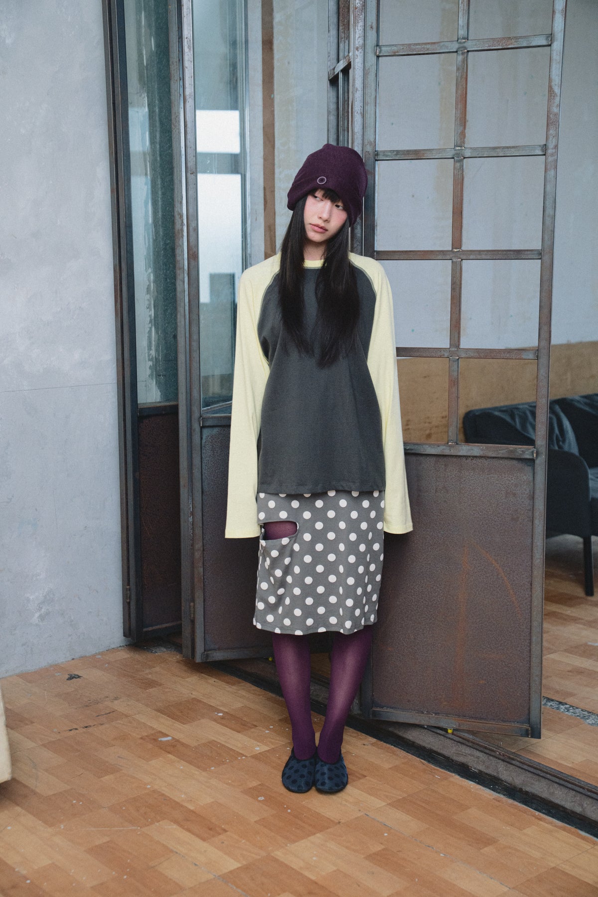 Polka Dot Tie-Waist Cotton Midi Skirt