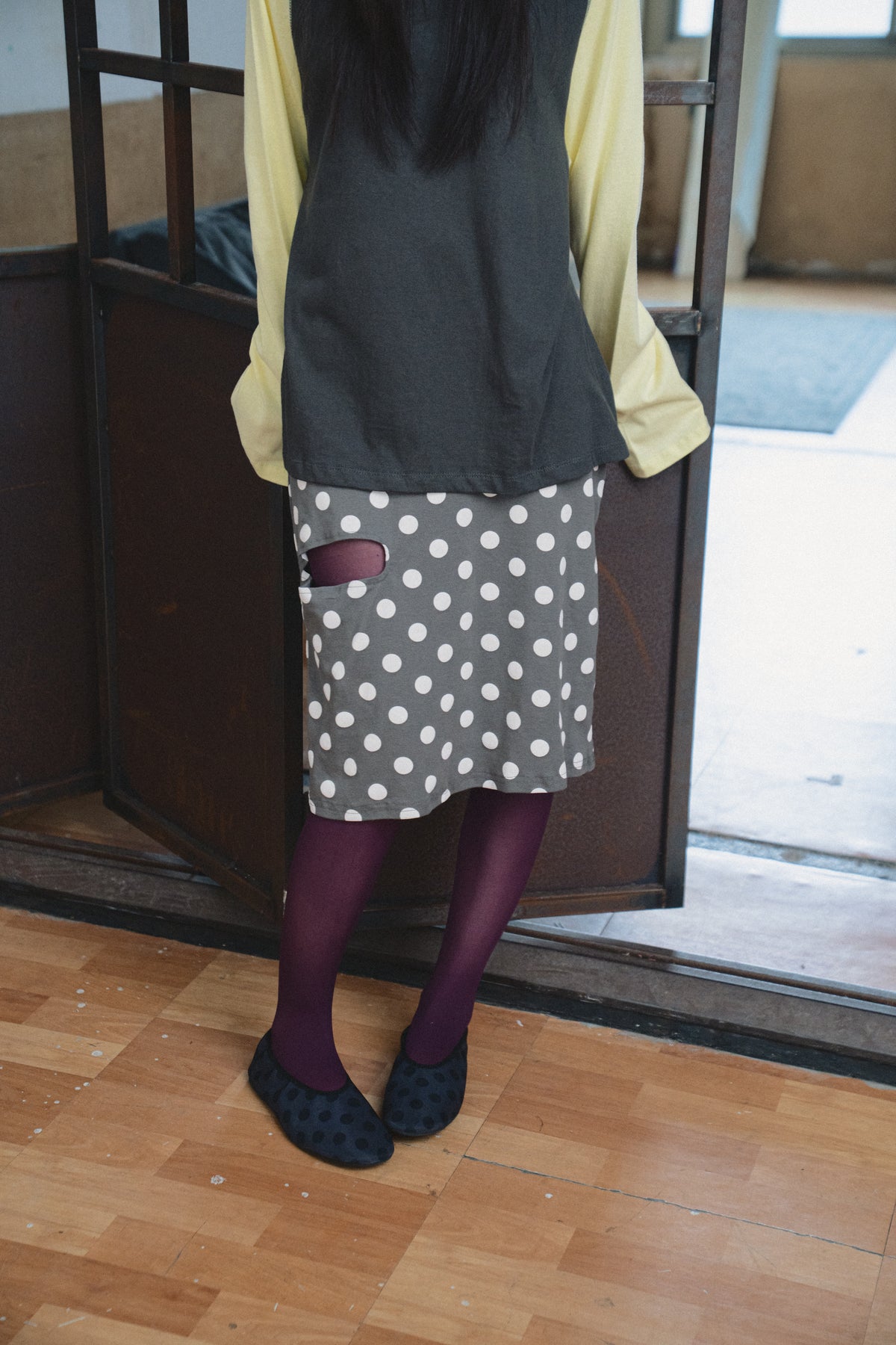 Polka Dot Tie-Waist Cotton Midi Skirt