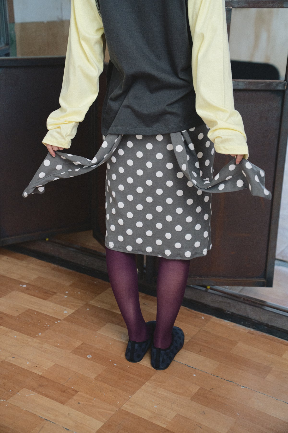 Polka Dot Tie-Waist Cotton Midi Skirt