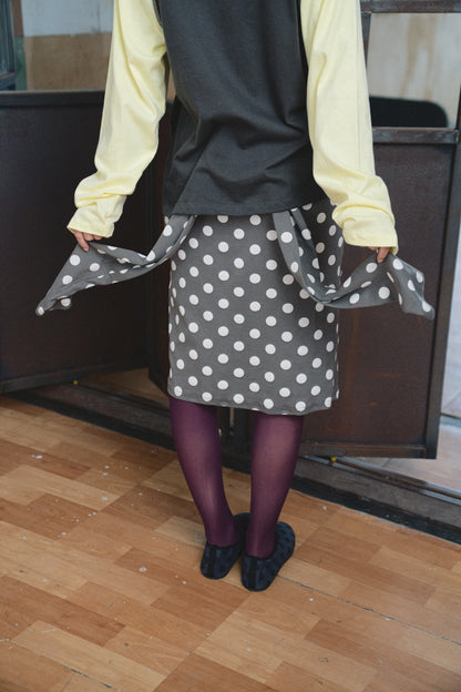 Polka Dot Tie-Waist Cotton Midi Skirt