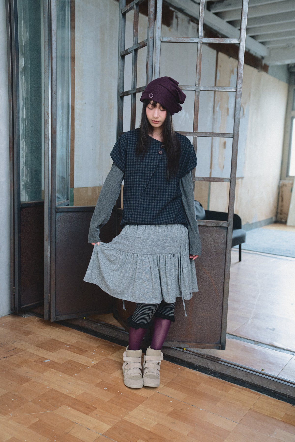 Gathered Drawstring Midi Skirt
